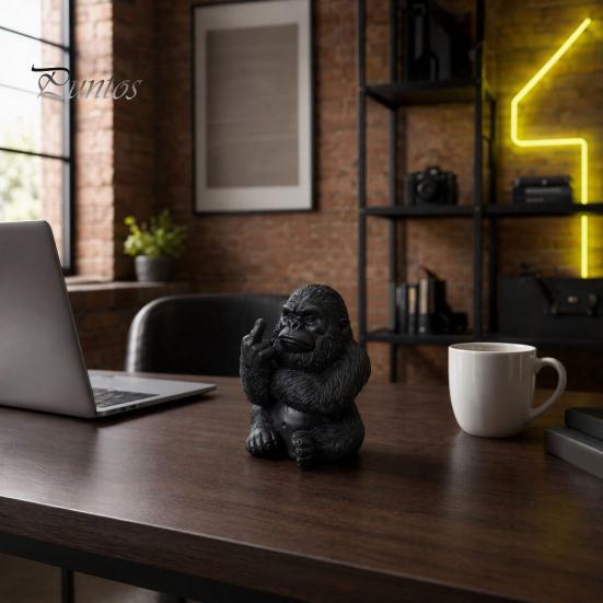 Funny Middle Finger Figurine Gorilla Statue, Resin Sitting Chimpanzee Figurine, Miniature Gesture Unique Office Desk Decoration Animal Sculpture