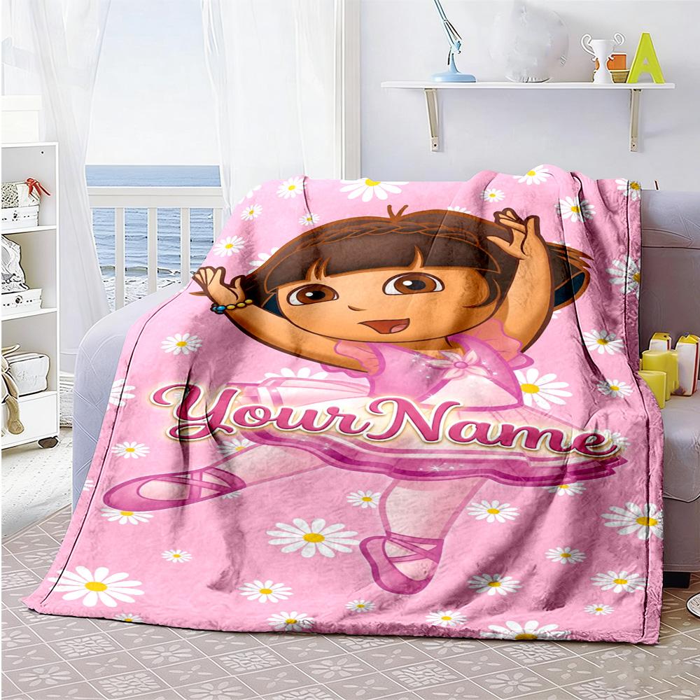 Dora Explorer Customize Your Name Blanket Gift Personalized Blanket Ultra-Soft for Seaside Home Decor Picnics Office Ideal for All Seasons