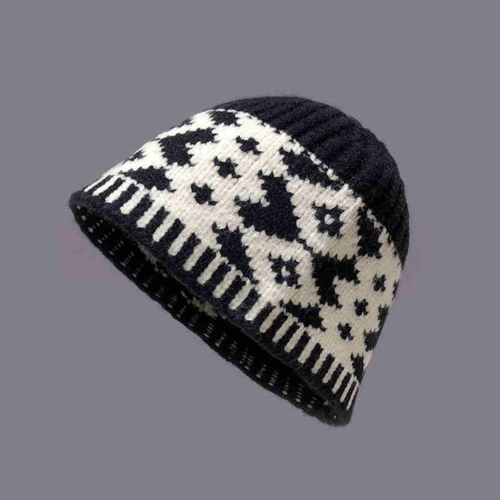 

Grid Beanies Warm Printing Knit Cap Fashion Jacquard Knitted Hat Autumn чёрный