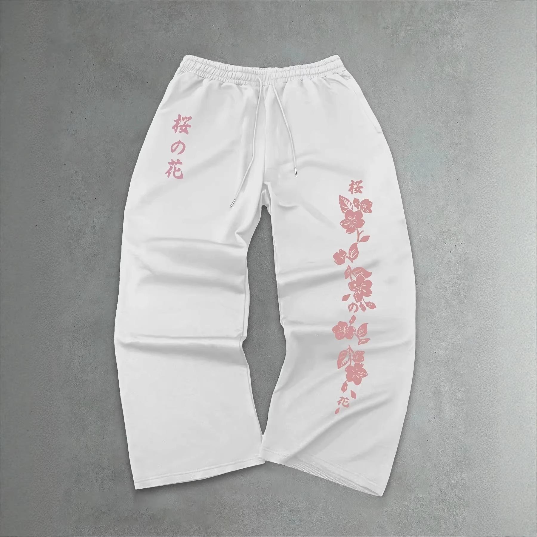 

Men s Japanese Sakura Print Black Jogging Pants, Pink Floral Pattern Wide Leg Sweatpants, Elastic Waist Casual Pants 2025 3XL білий