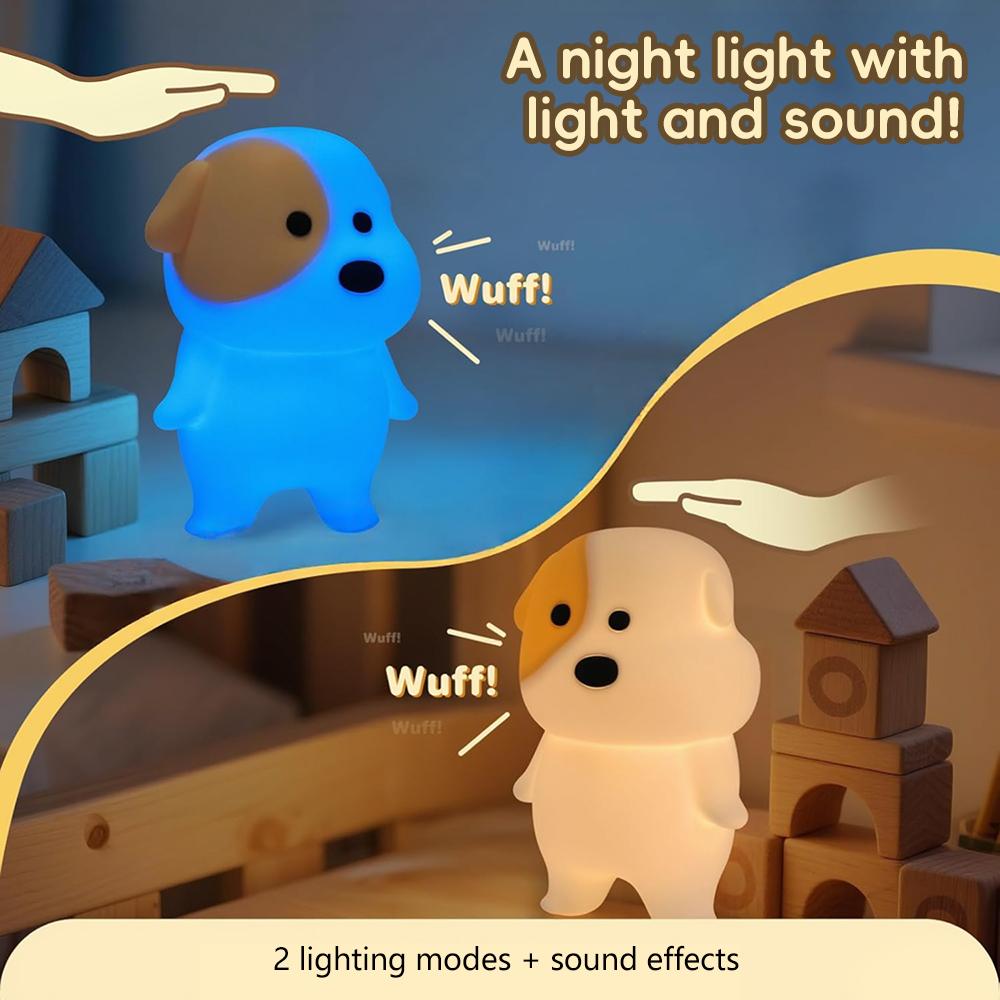 Cute Dog Night Light for Kids Rechargeable Squishy Dimmable 7 Colors Nightlight Silicone Puppy Sleeping Lamp For Christmas Gift