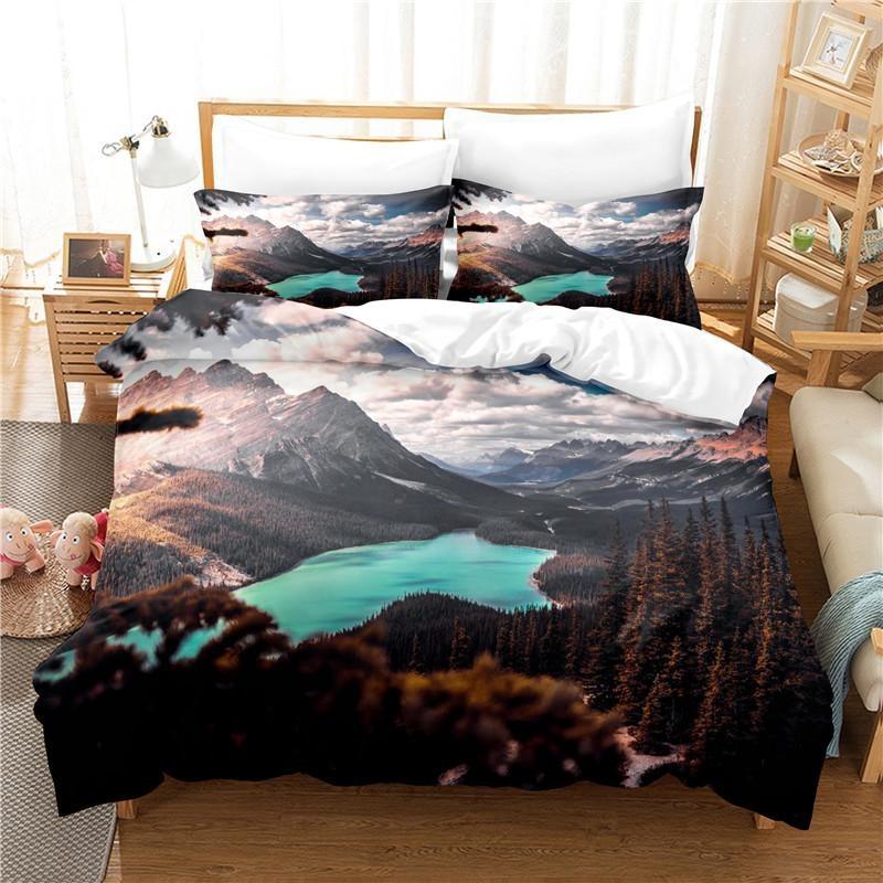 Natural Scenery Duvet Set Duvet Cover Set 3d Bedding Digital Printing Bed Linen Polyester Bedding Set Fashion Design King Queen