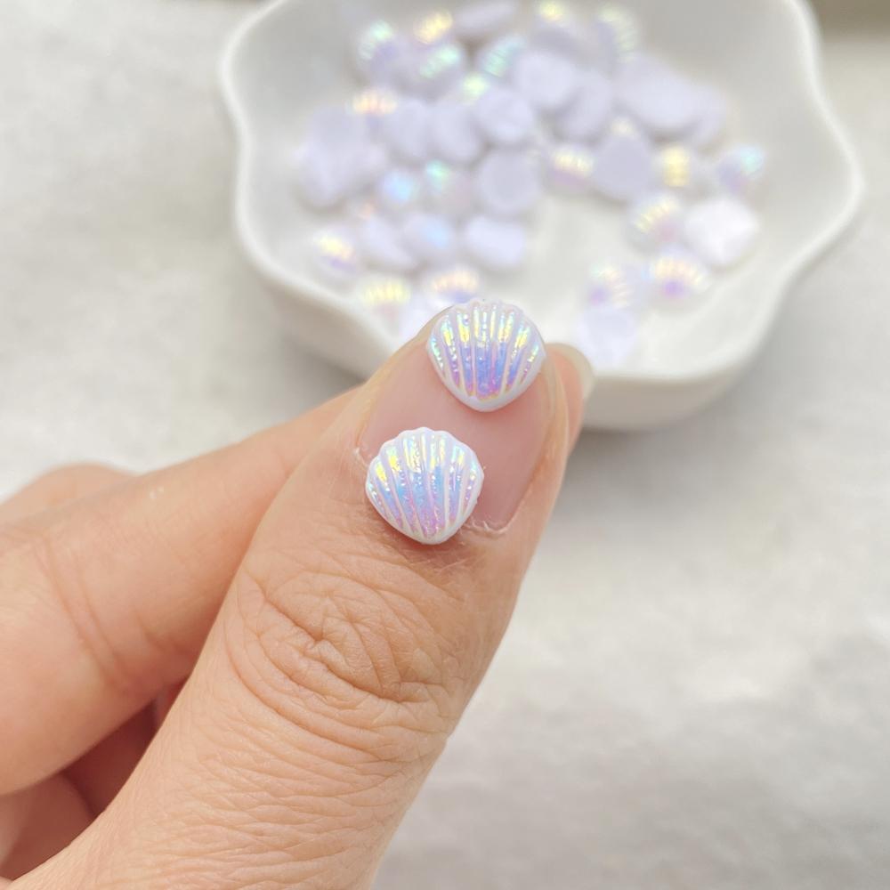 100pcs Resin 3D Cute Mini AB Colorful Shell Nail Flat Back Rhinestone Scrapbook DIY Wedding Applique Decor Jewelry Accessories