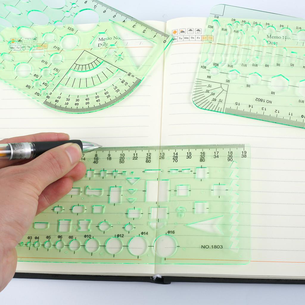 11Pcs Geometric Drawings Templates Measuring Drafting Stencils Measuring Tools Building Geometric Kit for Office School