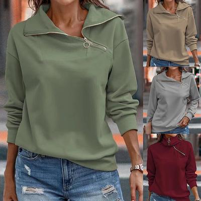 Autumn Women's Hoodie Solid Color Zipper High Neck Fashion Loose Sweatshirt Hoodie