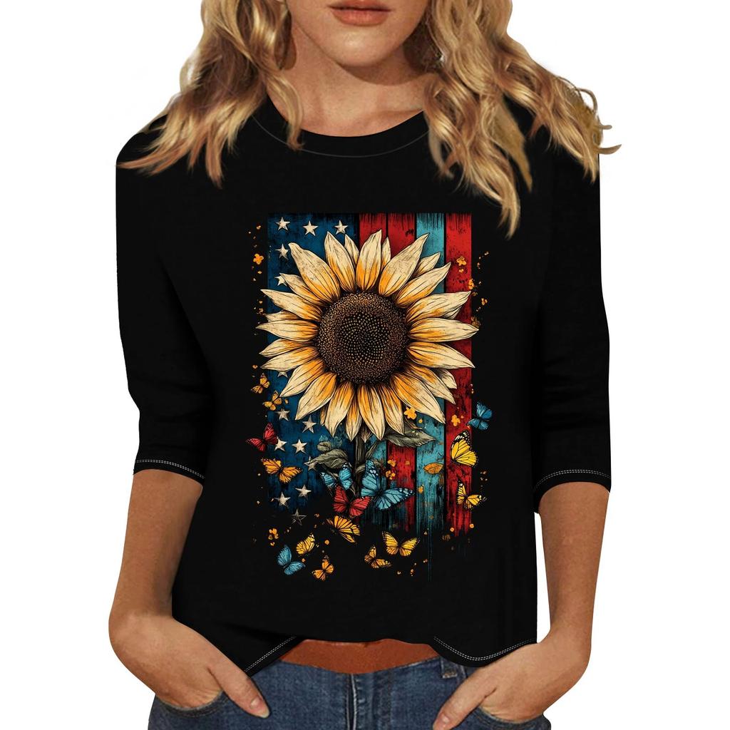 Dámský módní ležérní svetr s potištěným límečkem s tříčtvrtečním rukávem