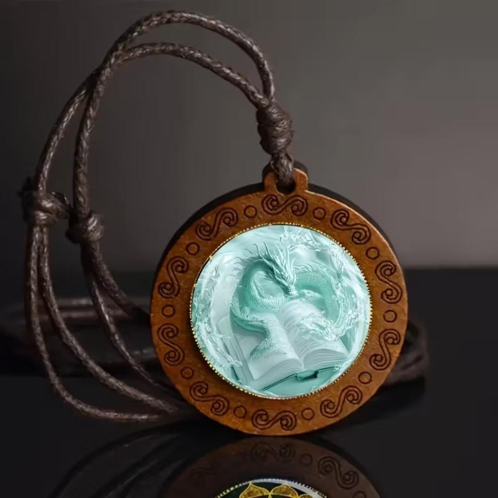 Vintage Dragon Phoenix Sweater Chain Leather Chain Boho Wooden Pendant Handmade Long Collar Decoration for Women Men