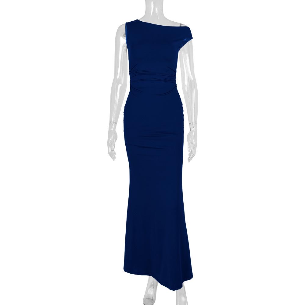 European & American Mermaid One-Shoulder Waist-Draped Sleeveless Dress for Women 2026