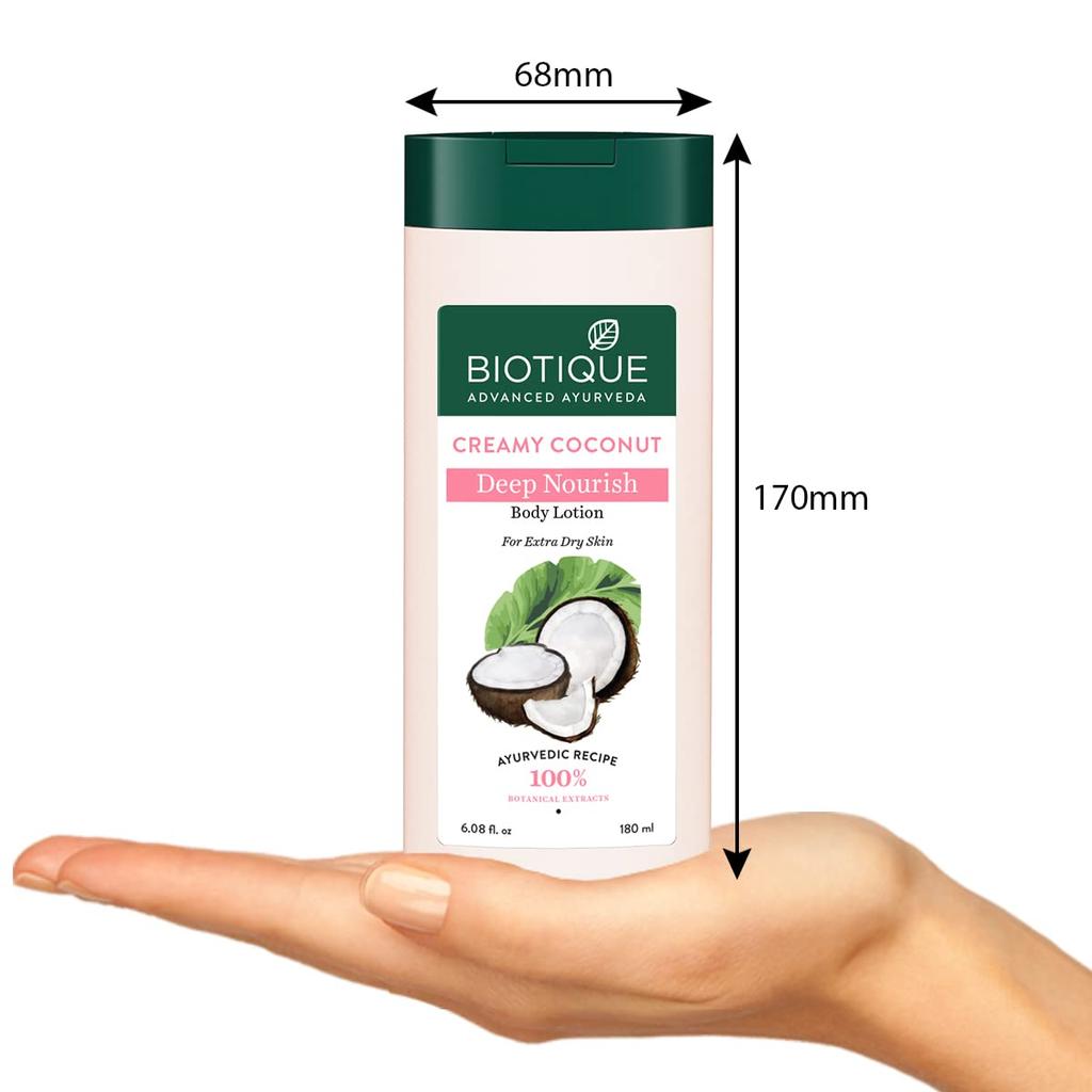 Biotique Creamy Coconut Deep Nourish Body lotion For Extra Dry Skin | Heals, Repairs, and Soothes the Skin | Moisturizing and Skin-Humidifying | 1