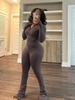 HR24057 Women's Sexy Long Sleeve Flare Two-Piece Sports Casual Set