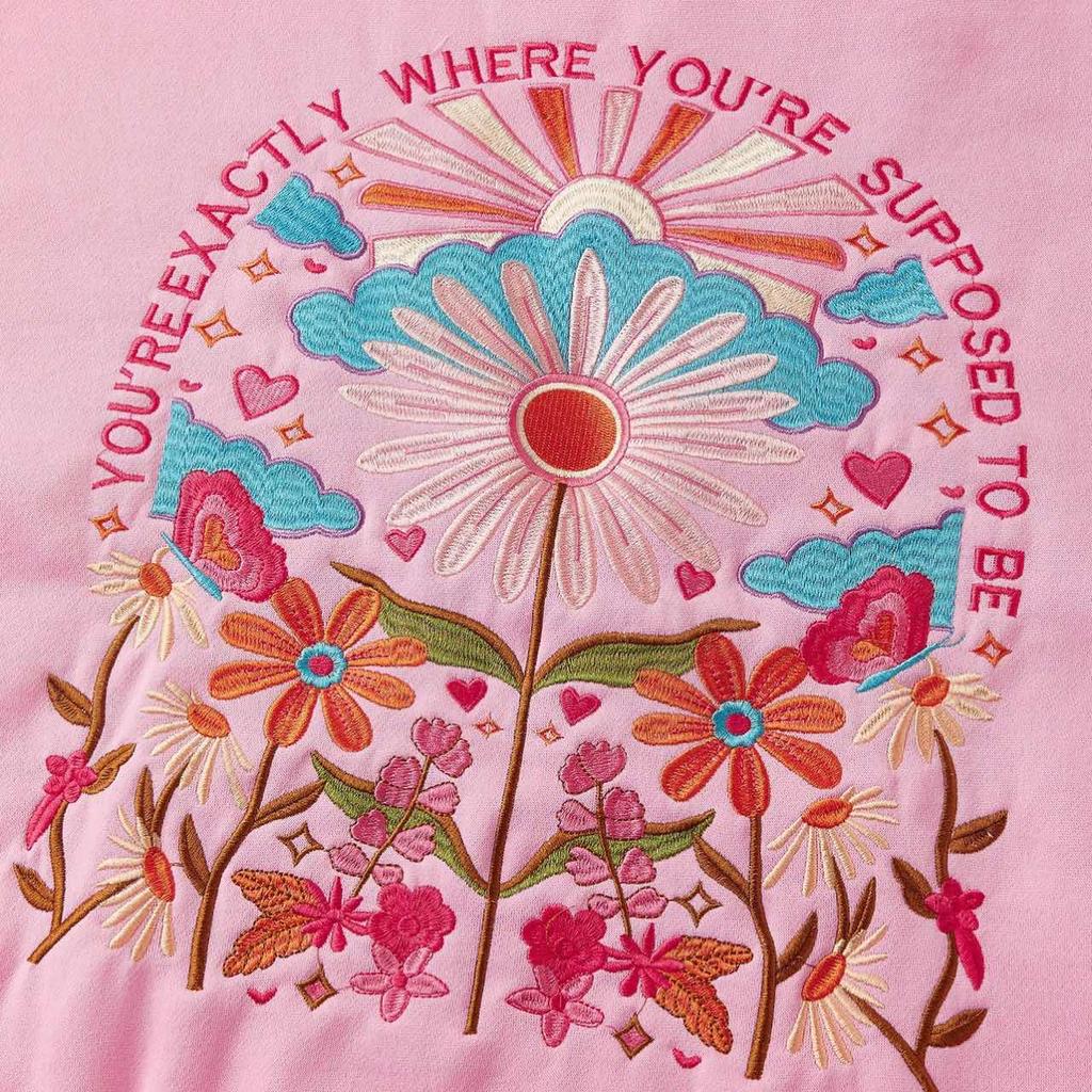 STREETRICH Women's Y2K Floral Letter Embroidered Hooded Pullover Cozy Stylish Long Sleeve Loose Sweatshirts with Kangaroo Pocket