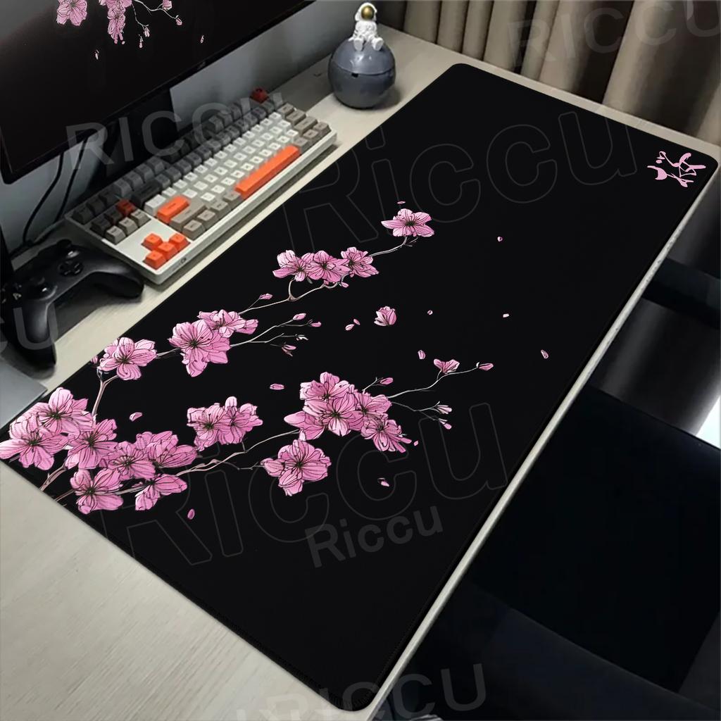 Alfombrilla de ratón Blanco y Negro Flores de cerezo japonesas Gamer Alfombrilla de ratón extendida HD XXL Alfombrillas para teclado Alfombra Gabinete de PC Alfombrillas de ratón Alfombra