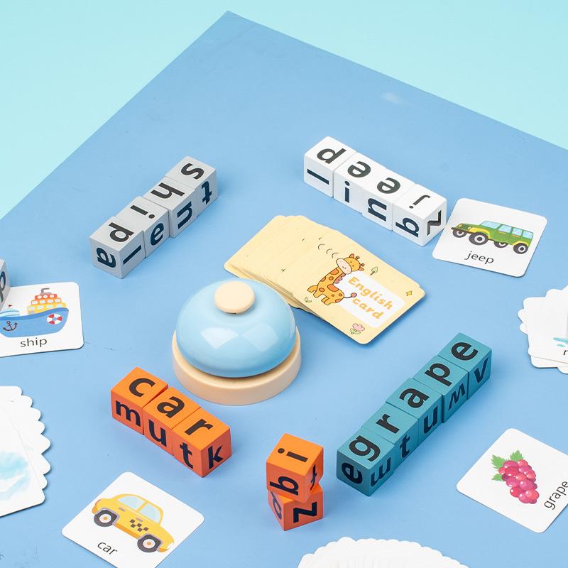 Englische Karten für Kinder, Montessori-Holzbuchstaben, interaktives Rechtschreibspiel für Eltern und Kinder, Desktop-Spiele
