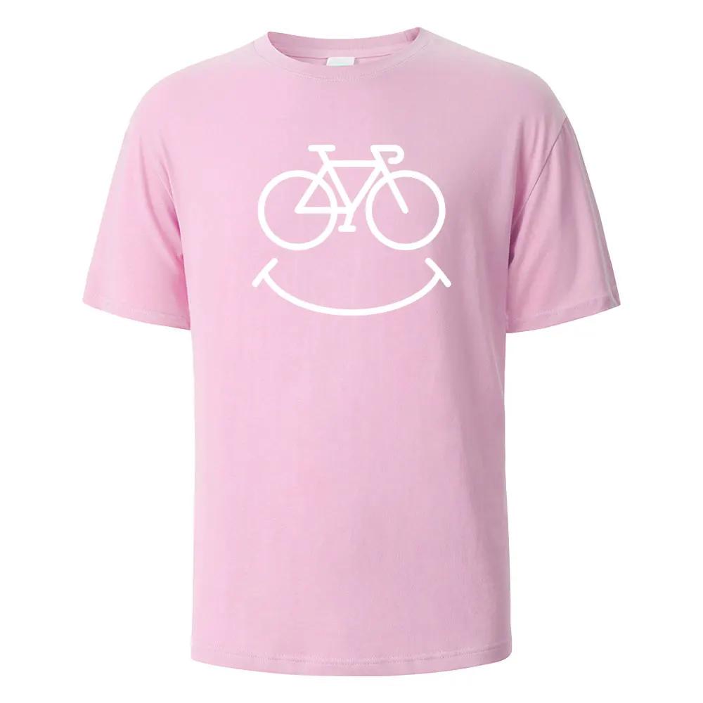 Bike Smile Print T-Shirt Casual Short Sleeved Tops Summer Tees For Unisex100% Cotton O-neck Oversize Streetwear Basic Top