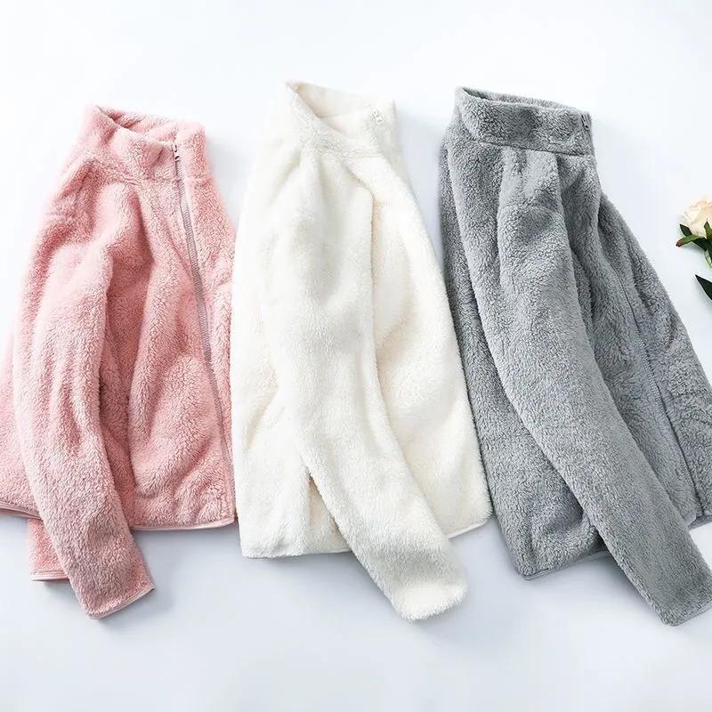 Giacca in pile double-face Pile polare Autunno e Inverno Top in pile Corallo Caldo Ispessito Collo alto Zip Cardigan