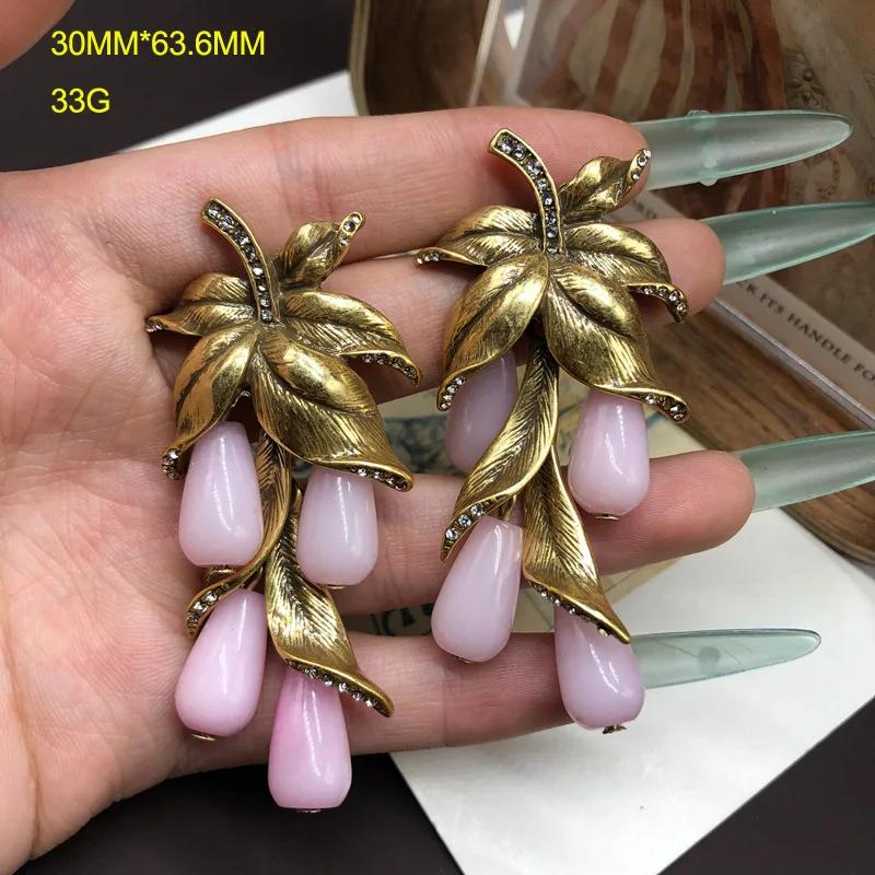 NISHIZAWA Leaf Grape Earrings for Women Palace Style Medieval Fashion Jewelry Elegant Hyperbole Luxury Sweet Aretes De Mujer