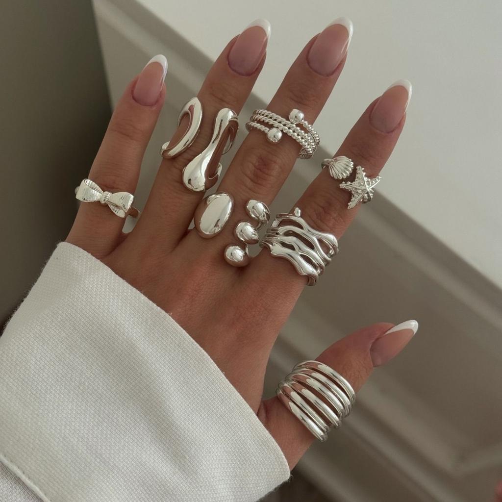 Anel Joia Atacado Europeu e Americano Geometria Senso Premium Laço Estrela do Mar Personalidade Lava Knuckle Ring Conjunto Feminino