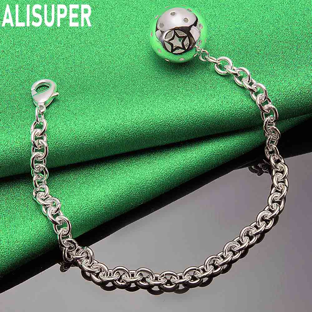 925 Sterling Silver Openwork Round Ball Side Chain Simple Bracelet - Exquisite Gift Jewelry
