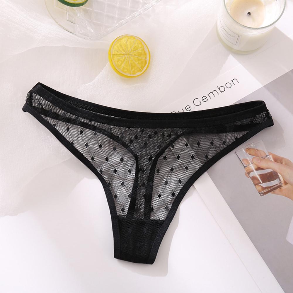 Underwear Size M-XL Low-Waist T-back Transparent Lace Briefs Lace Thongs Sexy G-string Dots Panties