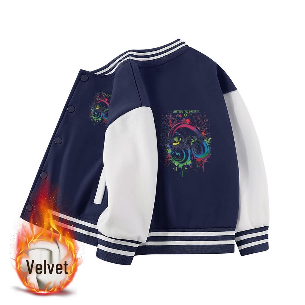Boys' 2026 Autumn/Winter Fleece Baseball Jacket - Versatile Trendy Top for Big Kids
