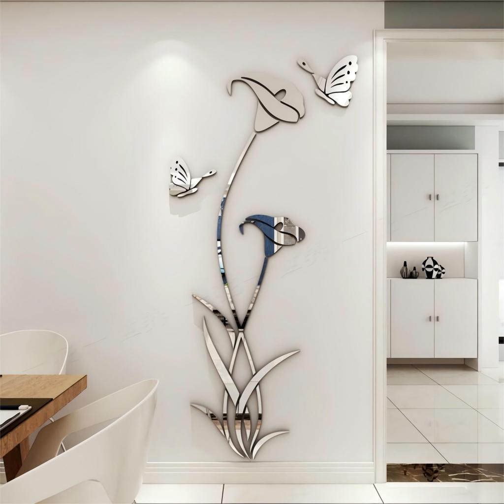 FLORPERRY Wall Sticker Mirror 3D Acrylic Wall Sticker Wall Decal Wall Sticker DIY Wall Decal Wall Decoration Tile Sticker Flower Wall Decal Living