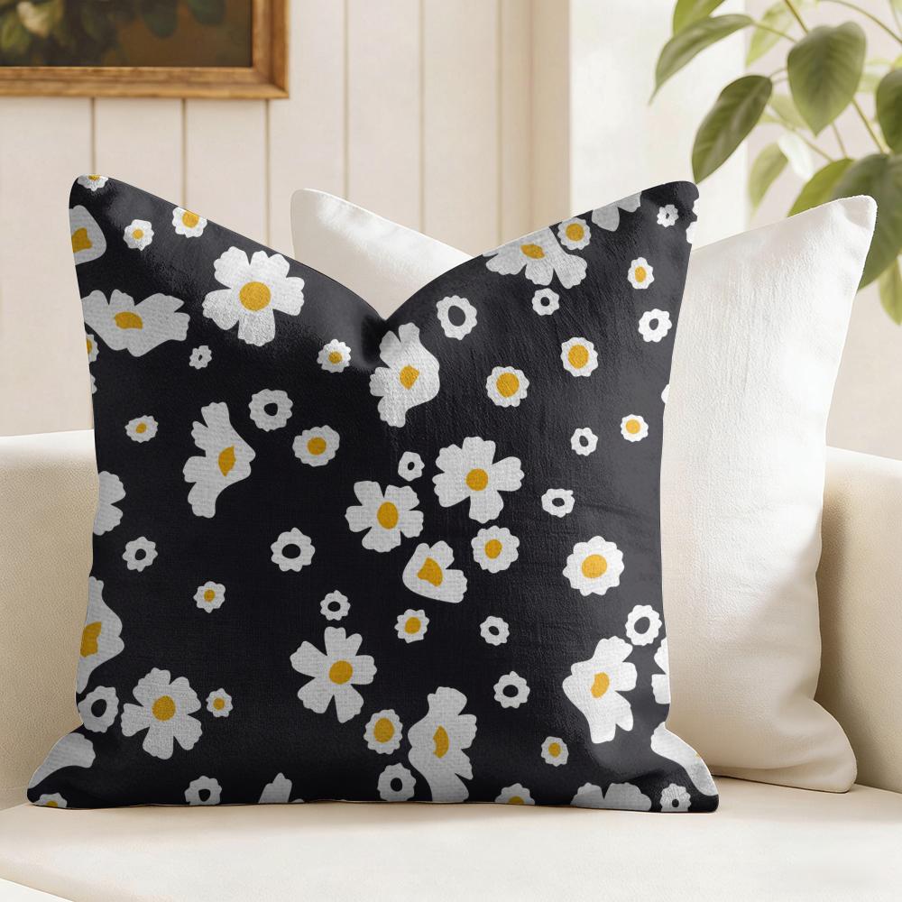 Daisy Pattern Cushion Cover Natural Linen Pillow Cover Double-Sided Print Cushion Cover For Sofa Home Decor