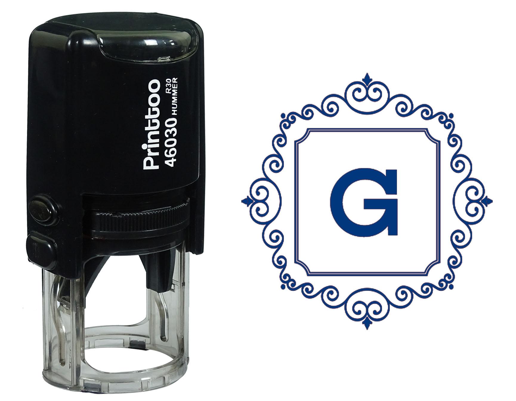 

Printtoo Квадратна рамка з вихорами Монограма з літерою G Ініціал Автоматичний гумовий штамп Офіс 30 mm Diameter (Approx) синій