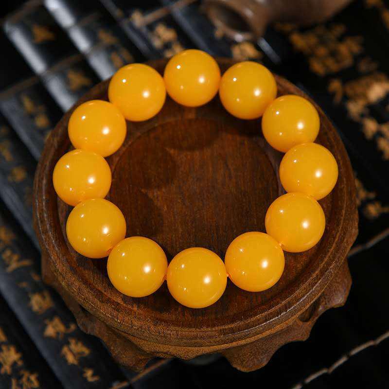 Ethnic Style Amber-Look Buddhist Beads Bracelet - Unisex Chicken Fat Yellow Strand