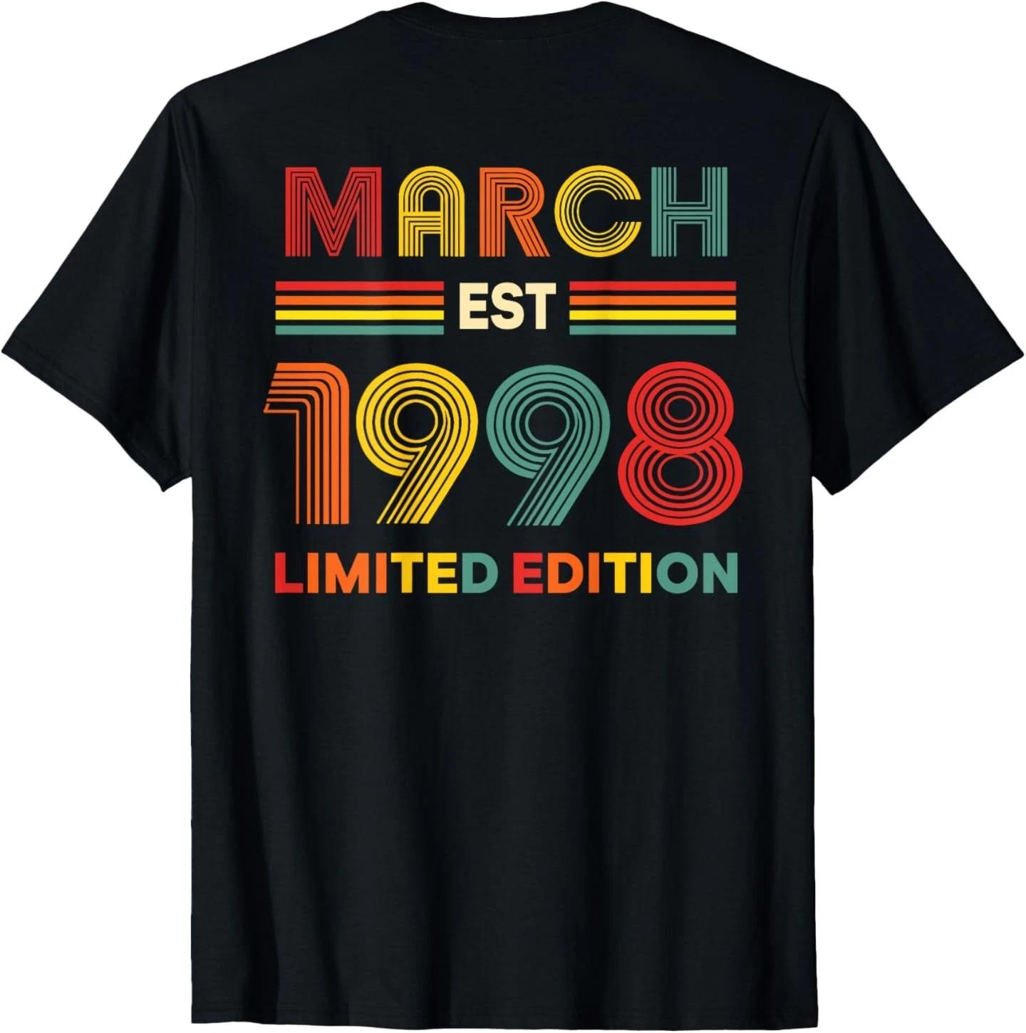 (ON Back) Retro March Est 1998 Birthday 28-Year-Old 28th T-Shirt 2XL