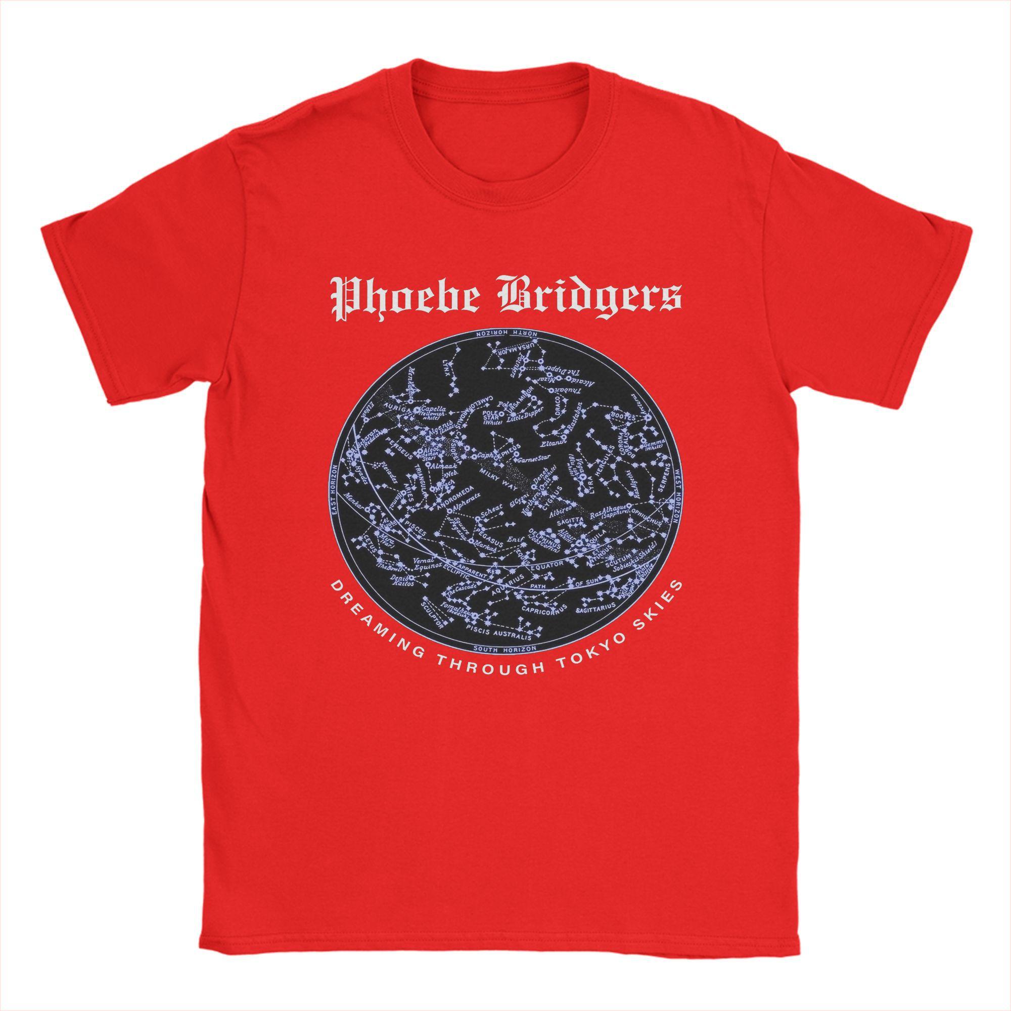 

Мужская футболка Phoebe Bridgers Dreaming Through Tokyo Skies из чистого хлопка, забавные футболки с коротким рукавом и круглым вырезом, футболка большого размера S красный