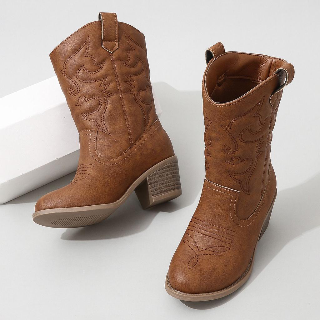 Children Mid Length Boots 2024 Korean Style Autumn Winter New Girls Soft Sole Fashion Vintage Kids Leather Boots Elegant Soft