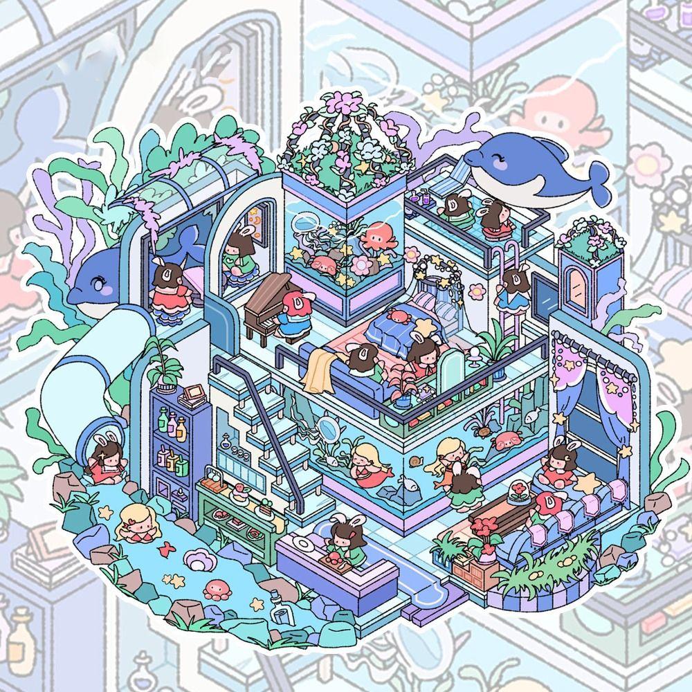 Stacking Pasting 3D Landscape Sticker PET Cabin Scene Sticker Splicing Diary Stickers Kids Toy