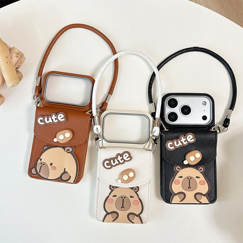 Cartoon Capybara Wallet Card Holder Hand Strap Phone Case for Apple 16 Lanyard for IPhone 17 Promax Soft Case