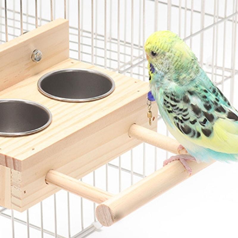 Parrots Cage Feeder Cups+ Perch Set Multifunction Bridge Perch Standing Accessories Parrots Cage Supplies