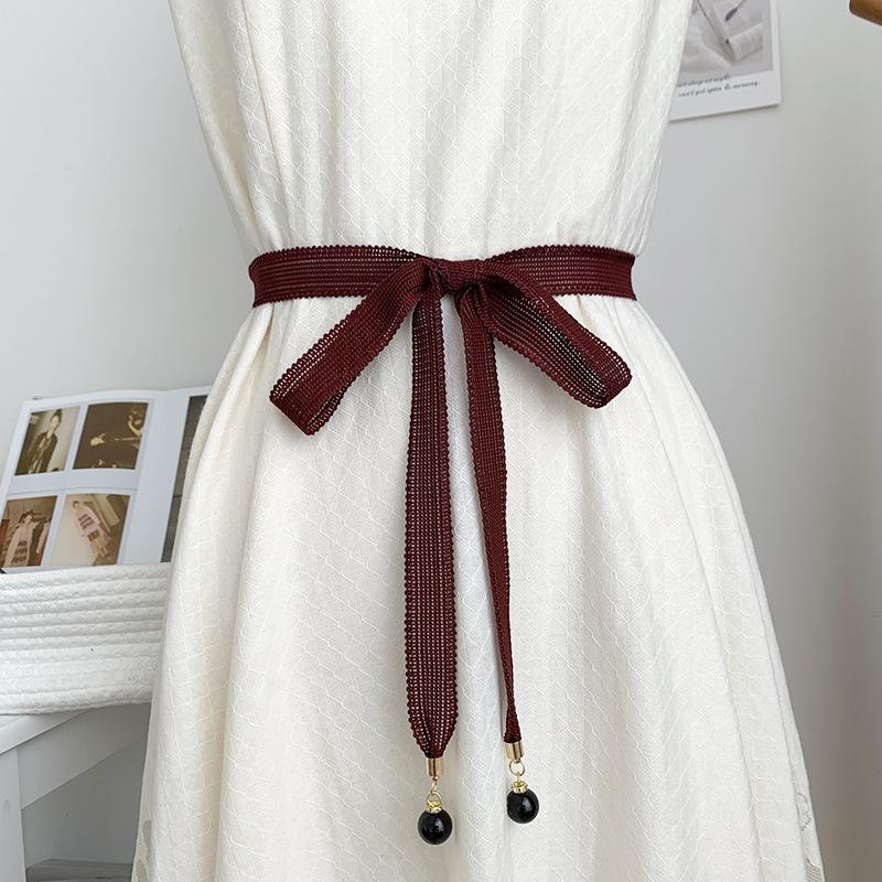 Soft Versatile Fabric Waist Belt For Women With Stunning Pearl And Lace Decorations