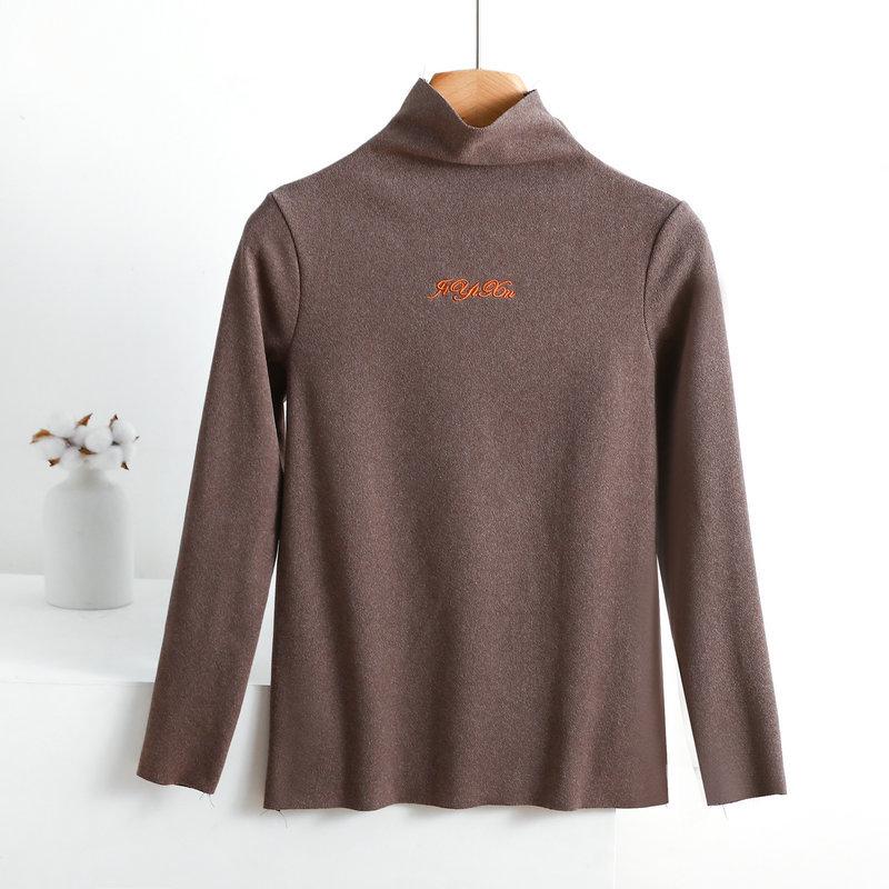 

Повседневная теплая футболка с длинным рукавом и полуводолазкой из бархата для женщин - Осень/Зима Extra Extra Extra Large