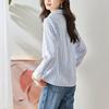 Blue Striped Shirt for Women Long-sleeved Spring and Autumn Clothes New Casual Top Cartoon Embroidered Cotton Shirt