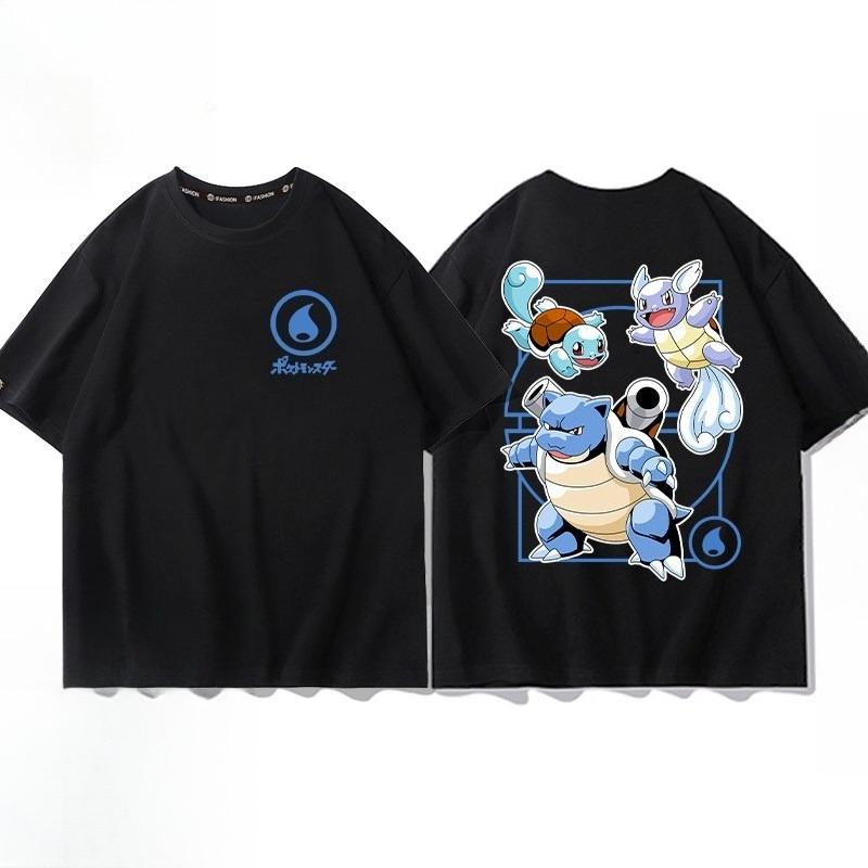 Pokémon Pikachu Gengar Charmander Black T-shirt Men's 2026 Summer Fashion Oversize Street Casual Y2K Tops Streetwear Clothing