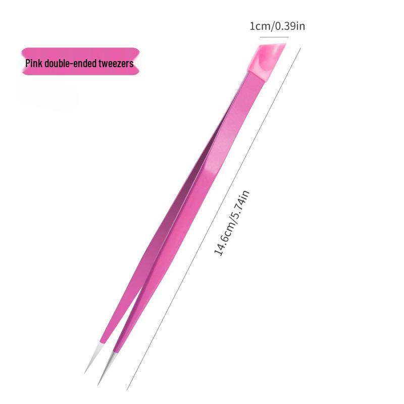 Double-Ended Nail Art Tweezers with Rhinestone Pressing Stick and Silicone Anti-Static Tip