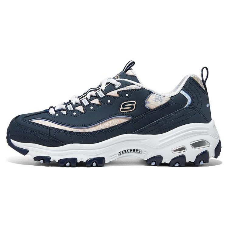 Skechers Women's Blue Dlites Mesh Leather Comfortable Versatile Daily Height Increasing Low Top Dad Shoes Sneaker Navy- 149793-Nvmt Cm