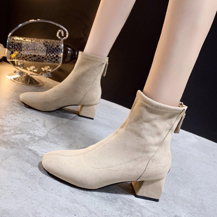 

Женские ботильоны в британском стиле, весенне-осенние бархатные эластичные ботинки из флока, повседневные черные кожаные сапоги 39 хаки