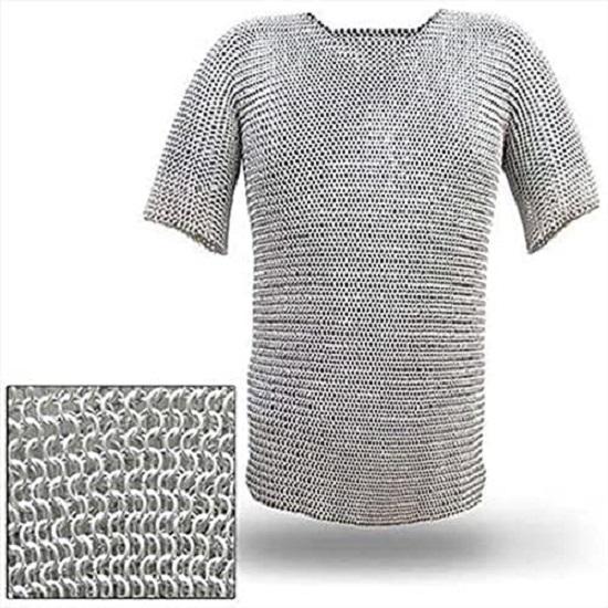 Chain Mail Replica Armor Long Shirt Haubergeon Medieval Coif Armor Set (Full Size Adult) Long Shirt With Half Sleeves