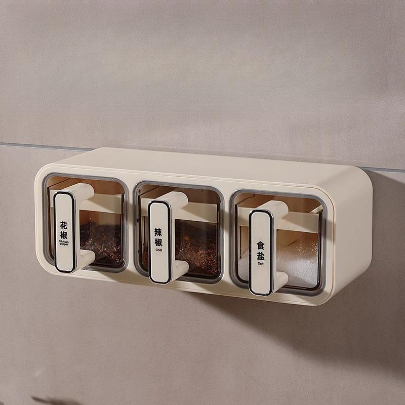 Seasoning box Wall-mounted household kitchen Salt MSG seasoning tank Salt jar Seasoning jar Spice storage box Combination set