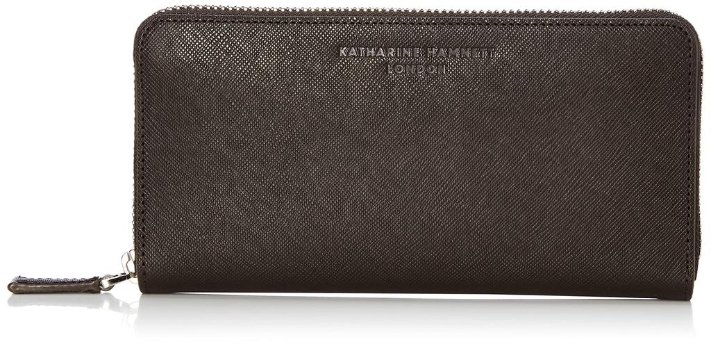 Katharine Hamnett London PRISM Long Wallet, Premium Japanese Cow Leather, Prism Embossed, Wallet, Round Zipper, Dark Brown, One Size