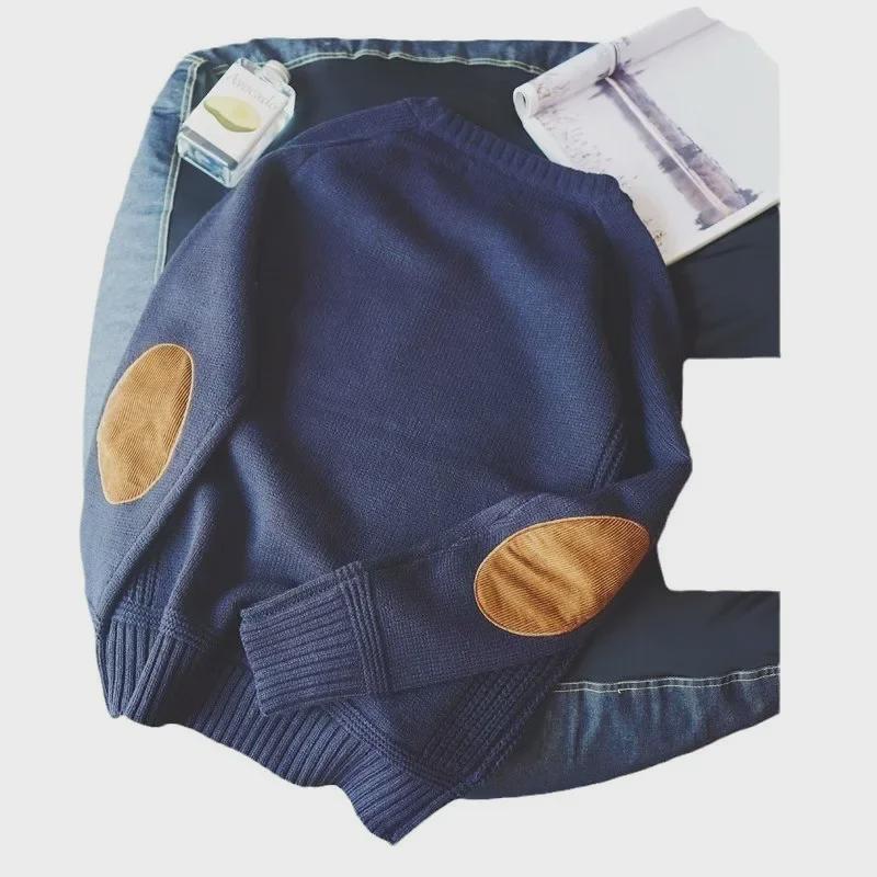 Men's Japanese Retro Round Neck Patch Sweater - Autumn/Winter Korean Style Warm Pullover