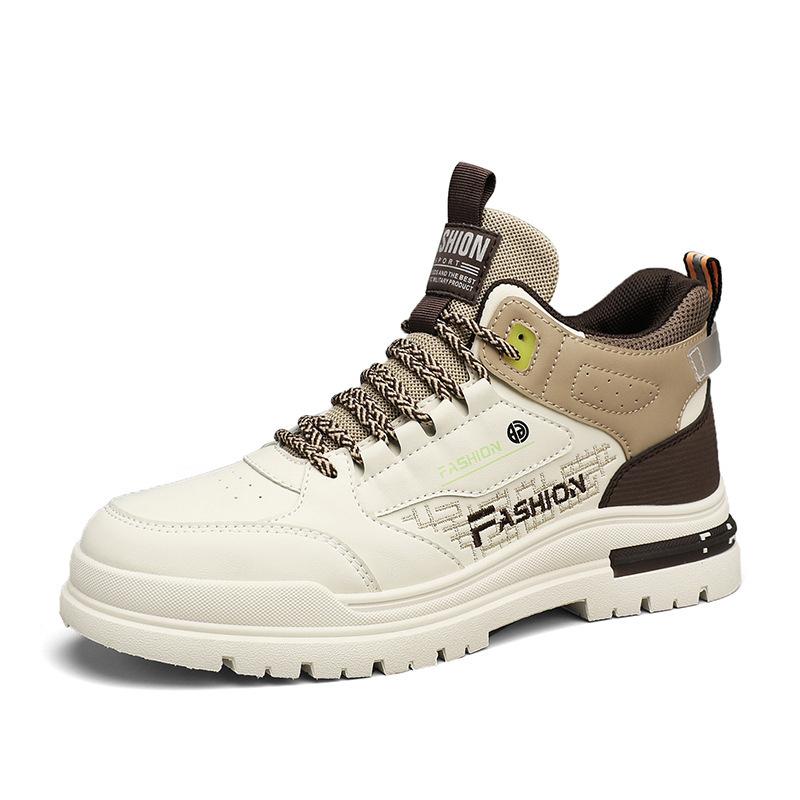 Fashion Men's High-Top Work Boots Lightweight Motorcycle Shoes Lace-Up Sneakers Comfortable Streetwear Durable Non-Slip Footwear for Men