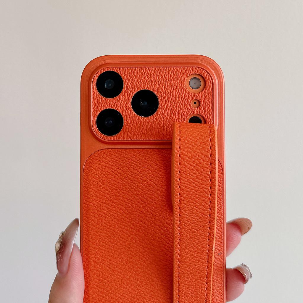 Wristband Leather Skin Hybrid Phone Case For iPhone 17 Pro Max iPhone 16 15 14 13 Pro Max with Hand Strap PC+PU Matte Anti-skid Hard Cover