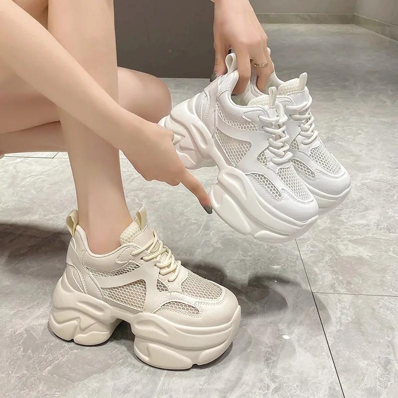 8CM Summer Sneakers Women Vulcanized Shoes Breathable Thick Sole Ladies Trainers Platform Women Chunky Sneakers Basket Femme