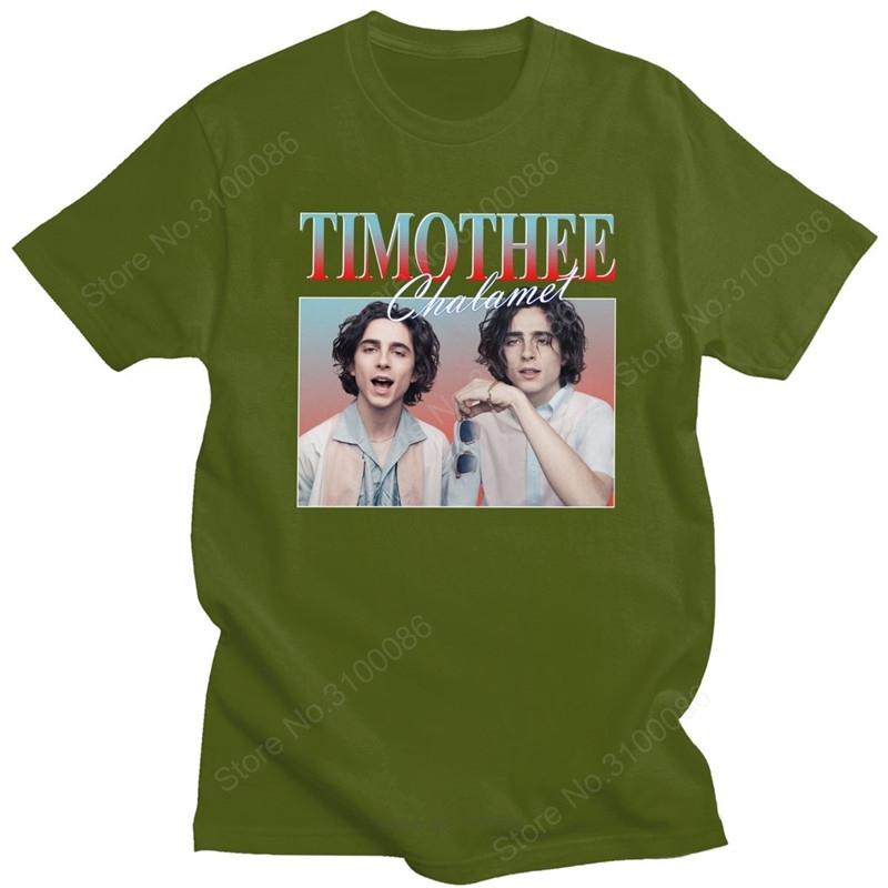 Cool Vintage Timothee Chalamet TShirt for Men Short Sleeve Streetwear 90s Aesthetic TV Tshirt Oneck Pure Cotton Tee Shirt Gift