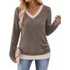 TIFICY Women's Fashion Casual Spring Autumn Solid Color Print Long Sleeve V-Neck Blouses & Shirts